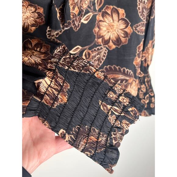 Misa Los Angeles Floral Print Long Sleeve Siena Blouse Top Black Women's Small - Picture 6 of 10